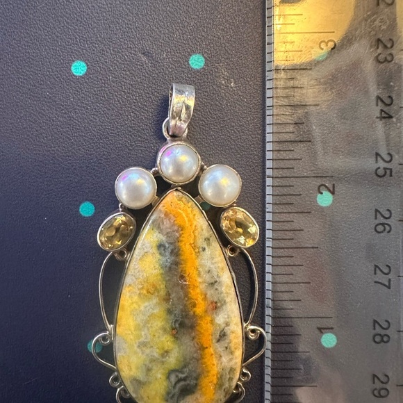 Bumblebee Jasper pendant with real pearls and citrine. - Picture 3 of 3